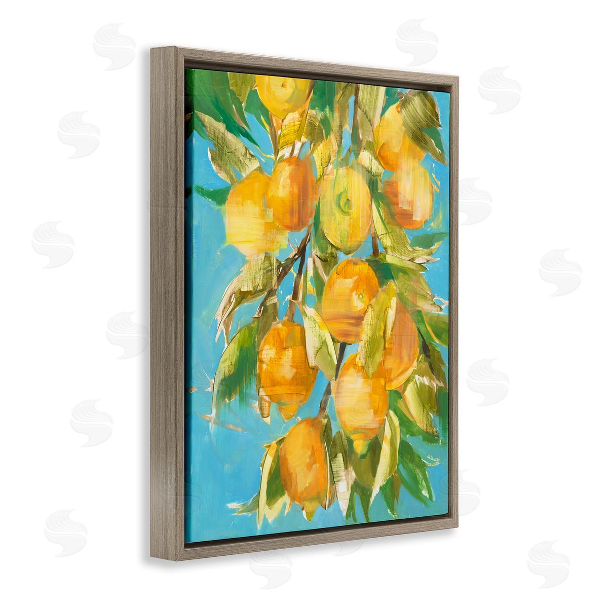 Lemon Tree over Blue Brown Floating Frame Canvas Wall Art, Home Decor by Liz Jardine