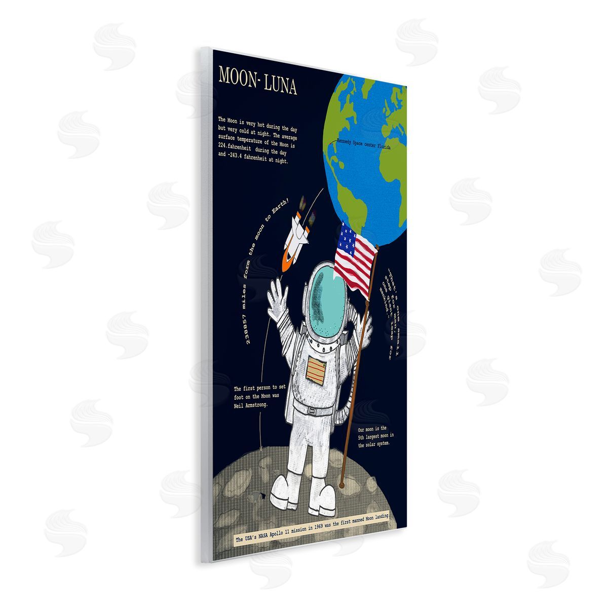 Moon Facts with Austronaut Wood Plaque Wall Art, Home Decor by Sangita Bachelet