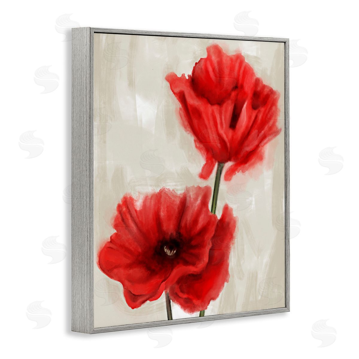 Soft Petal Red Poppies Grey Frame Print Wall Art, Home Decor by Stupell Studio