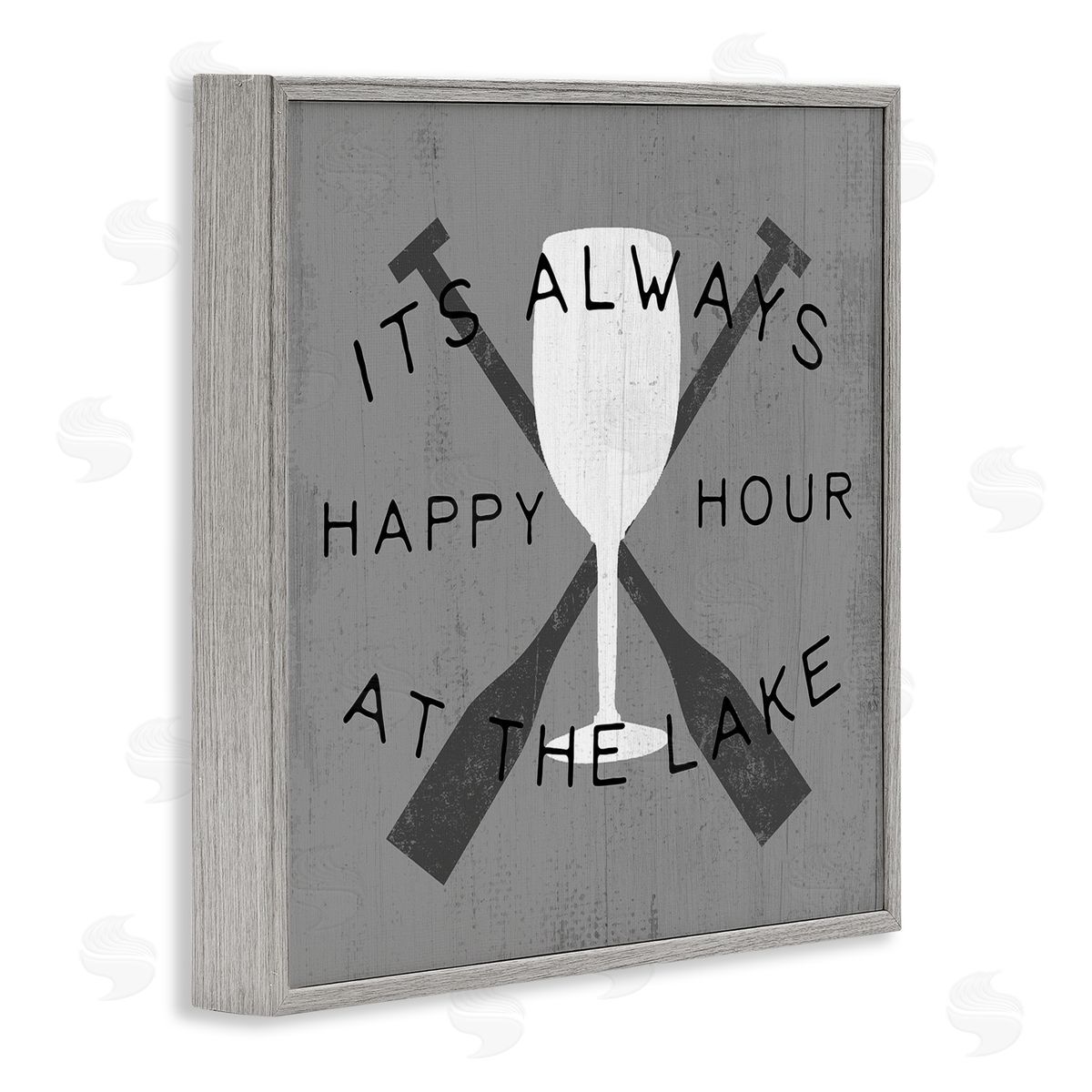 Always Happy Hour At Lake Grey Frame Print Wall Art, Home Decor by Stupell Studio