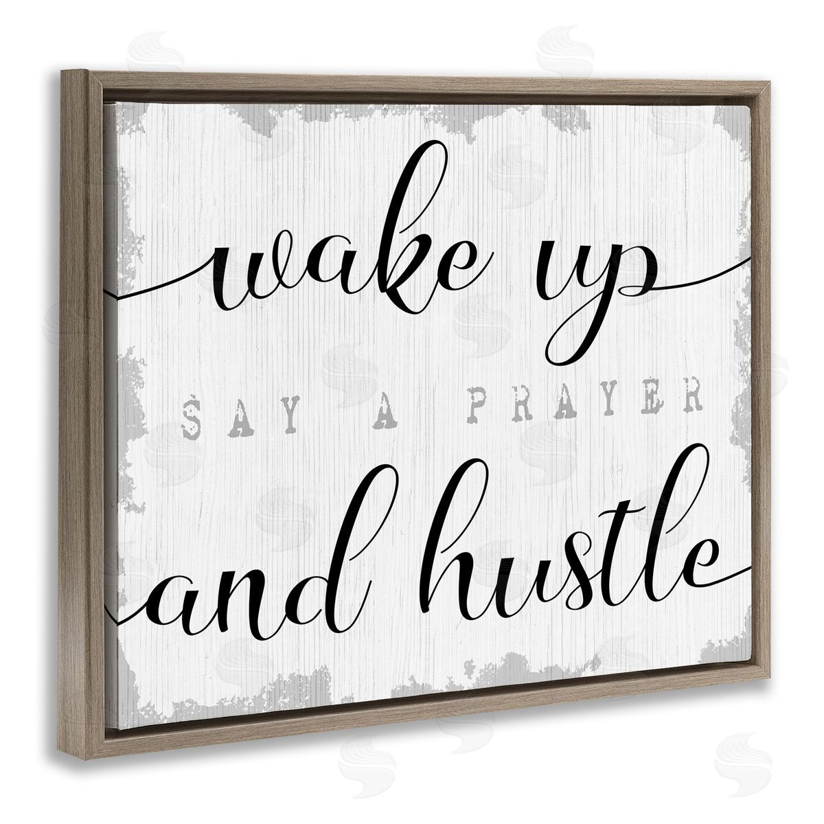 Wake Up Pray and Hustle Brown Floating Frame Canvas Wall Art, Home Decor by Stupell Studio