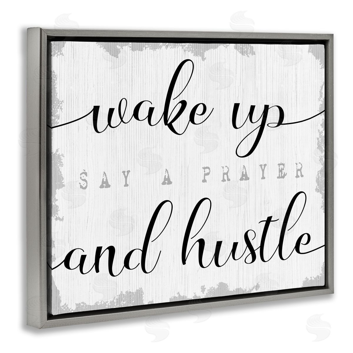 Wake Up Pray and Hustle Grey Floating Frame Canvas Wall Art, Home Decor by Stupell Studio