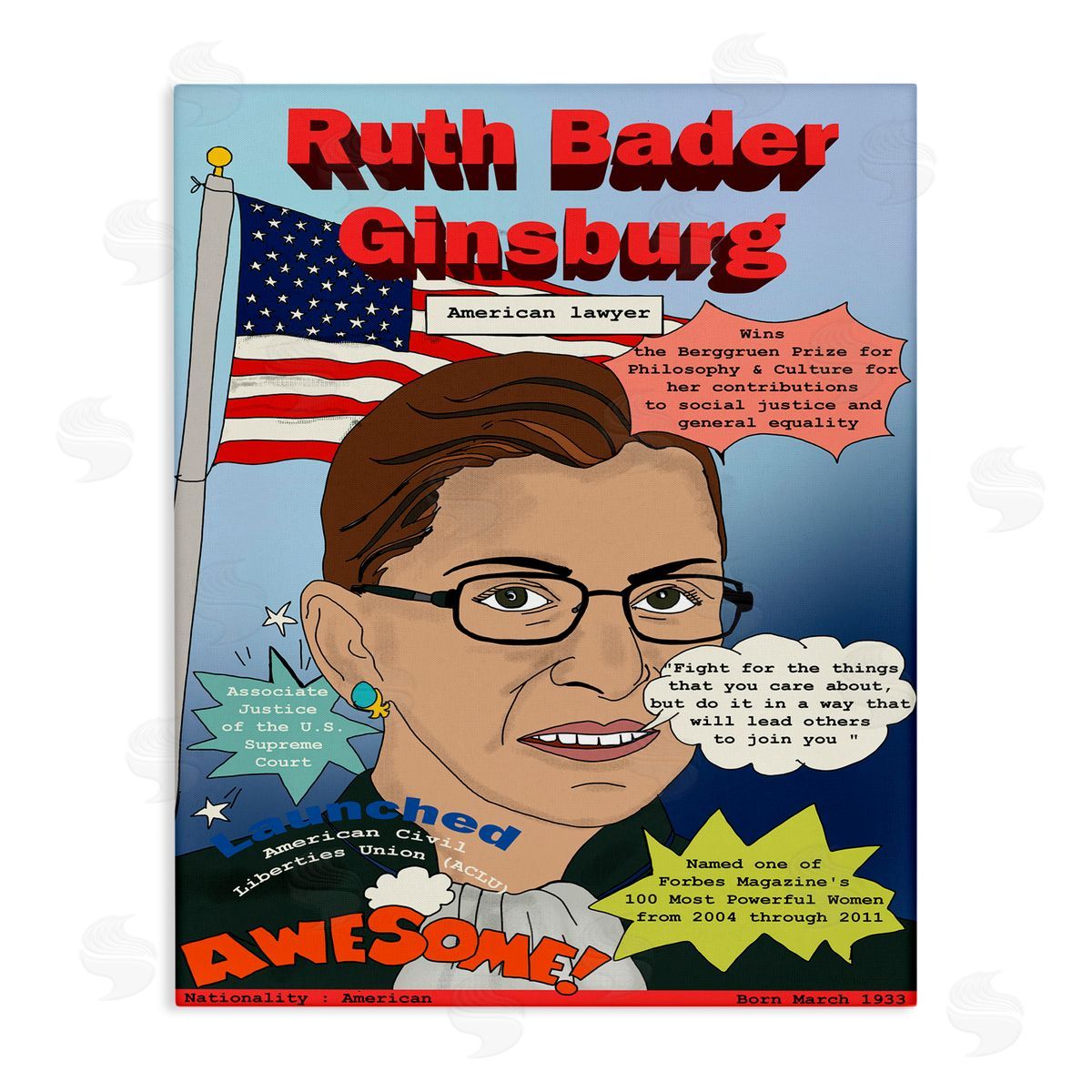 Bader Ginsburg Magazine Illustration Canvas Wall Art, Home Decor by Sangita Bachelet