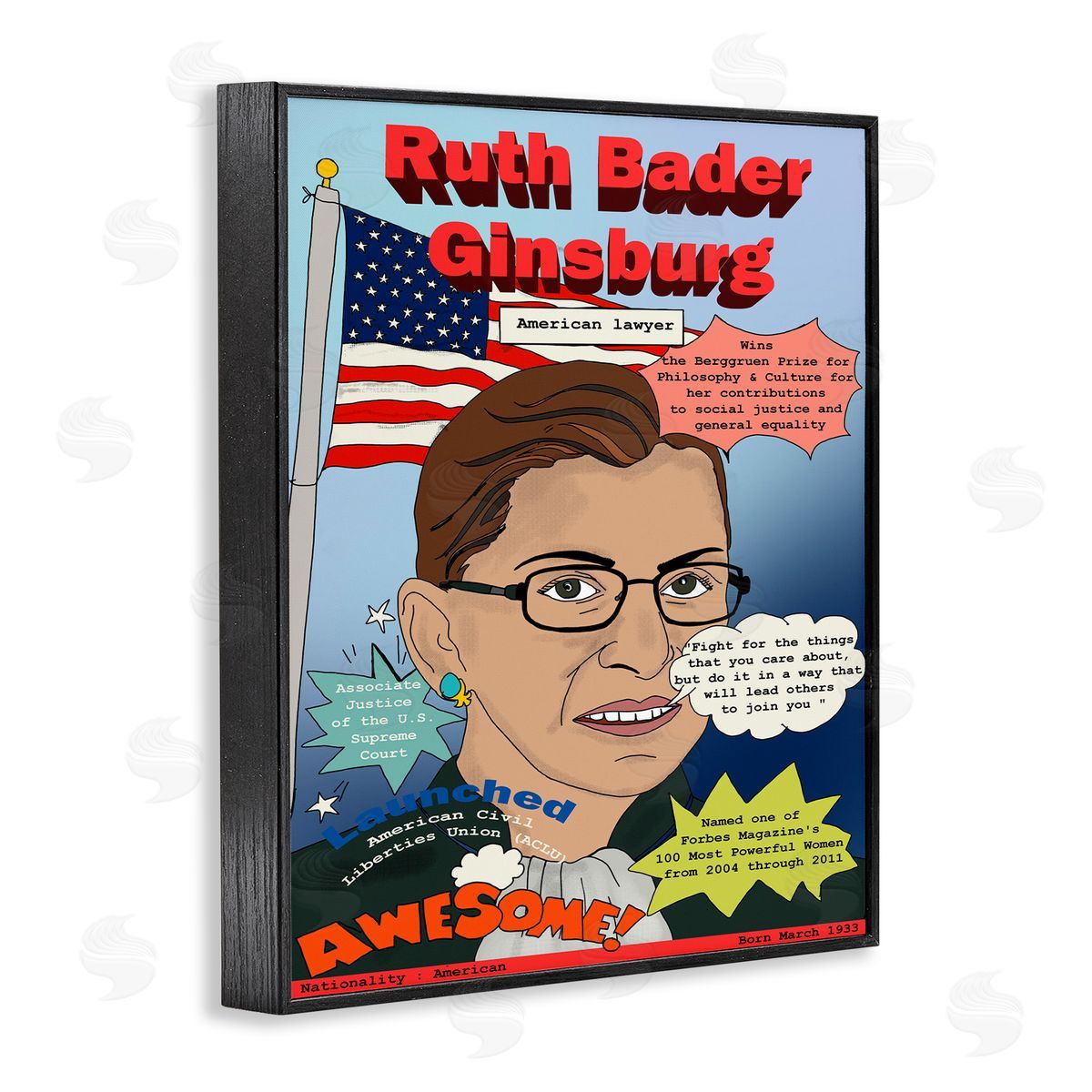 Bader Ginsburg Magazine Illustration Black Frame Print Wall Art, Home Decor by Sangita Bachelet