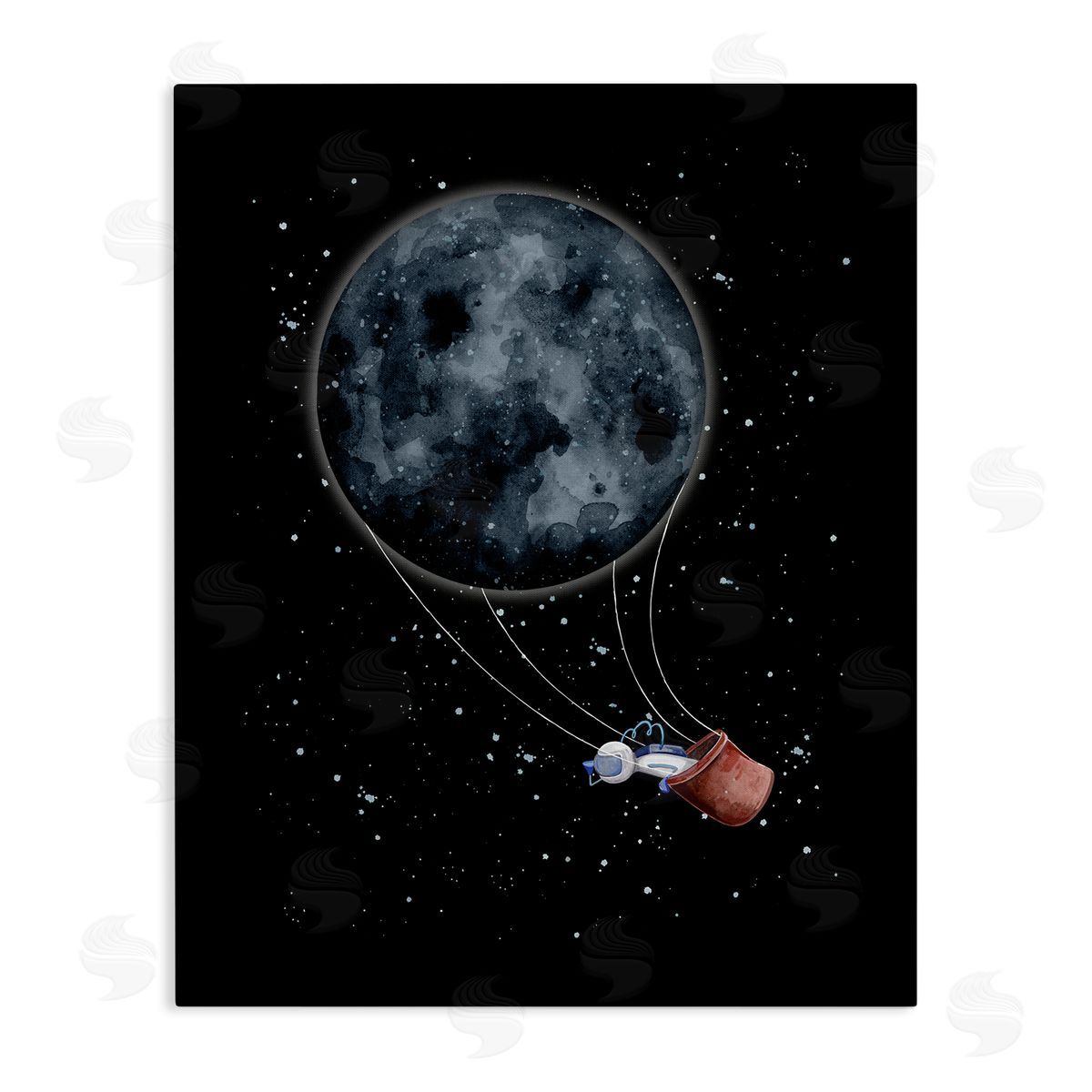Outer Space Moon Balloon Canvas Wall Art, Home Decor by Rachel Nieman