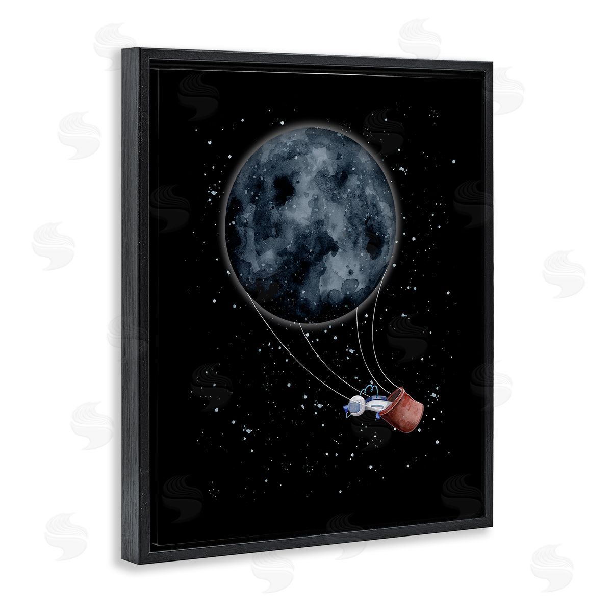 Outer Space Moon Balloon Black Floating Frame Canvas Wall Art, Home Decor by Rachel Nieman