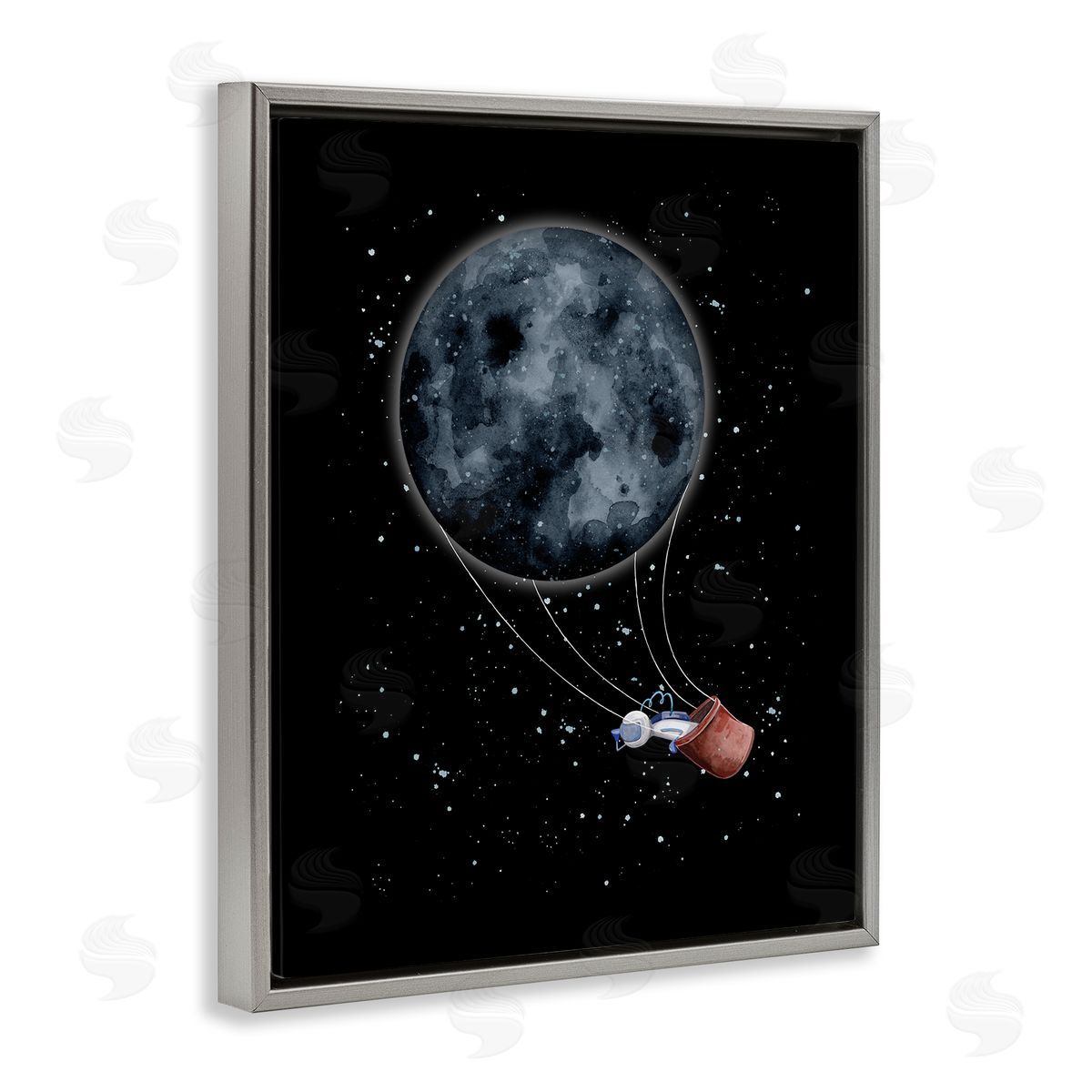 Outer Space Moon Balloon Grey Floating Frame Canvas Wall Art, Home Decor by Rachel Nieman