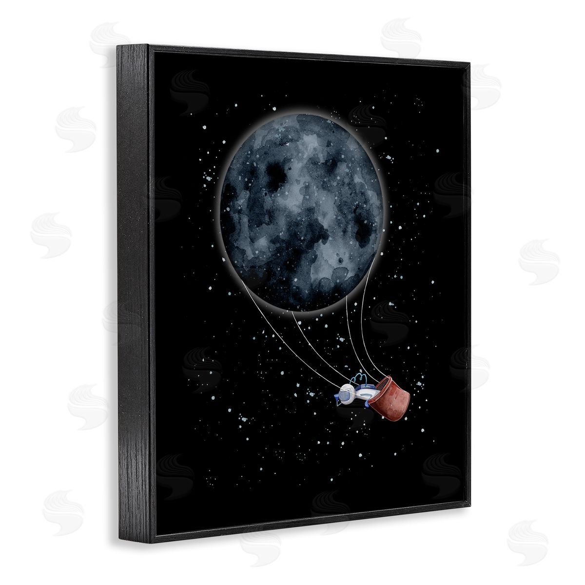 Outer Space Moon Balloon Black Frame Print Wall Art, Home Decor by Rachel Nieman