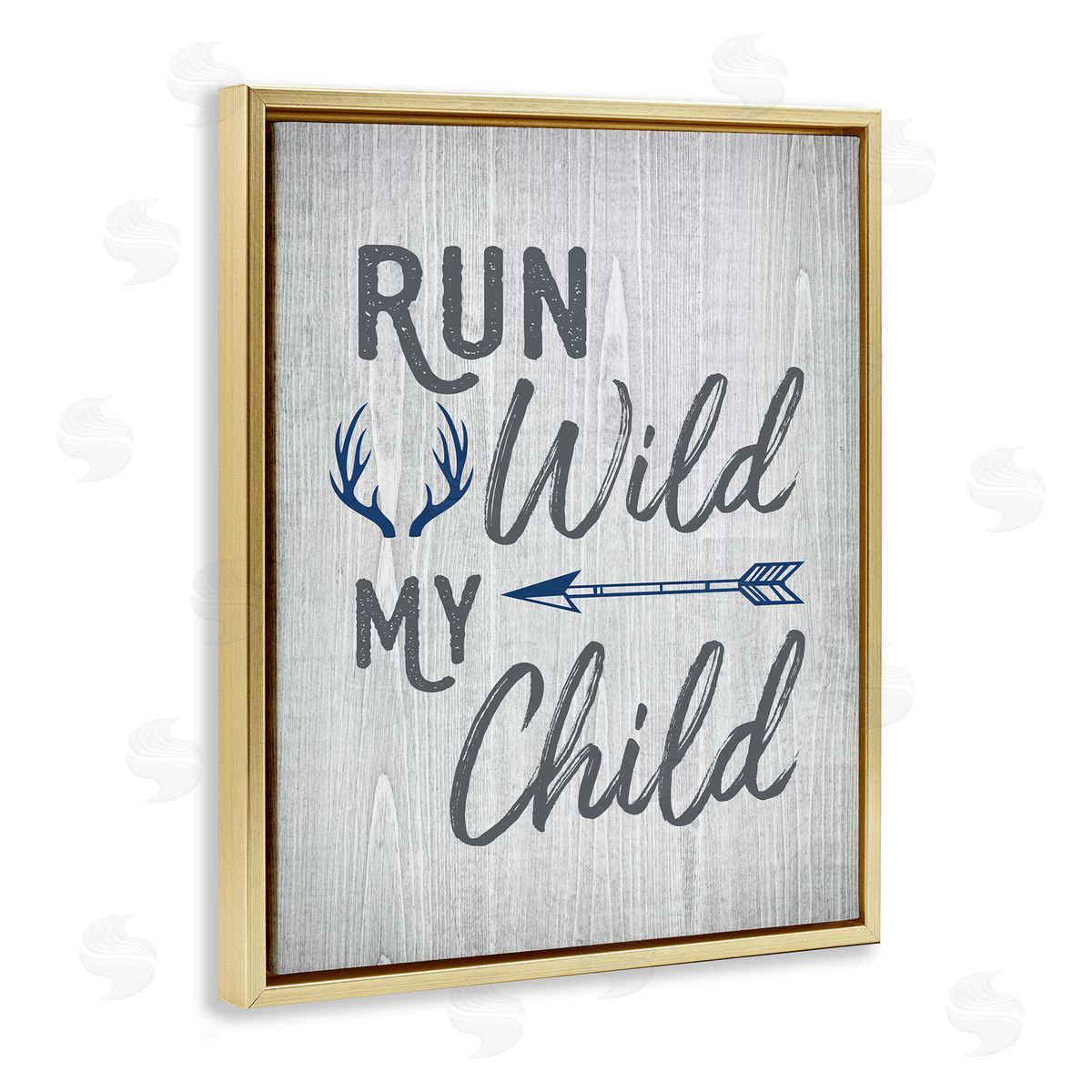 Rustic Run Wild My Child Gold Floating Frame Canvas Wall Art, Home Decor by Ashley Calhoun