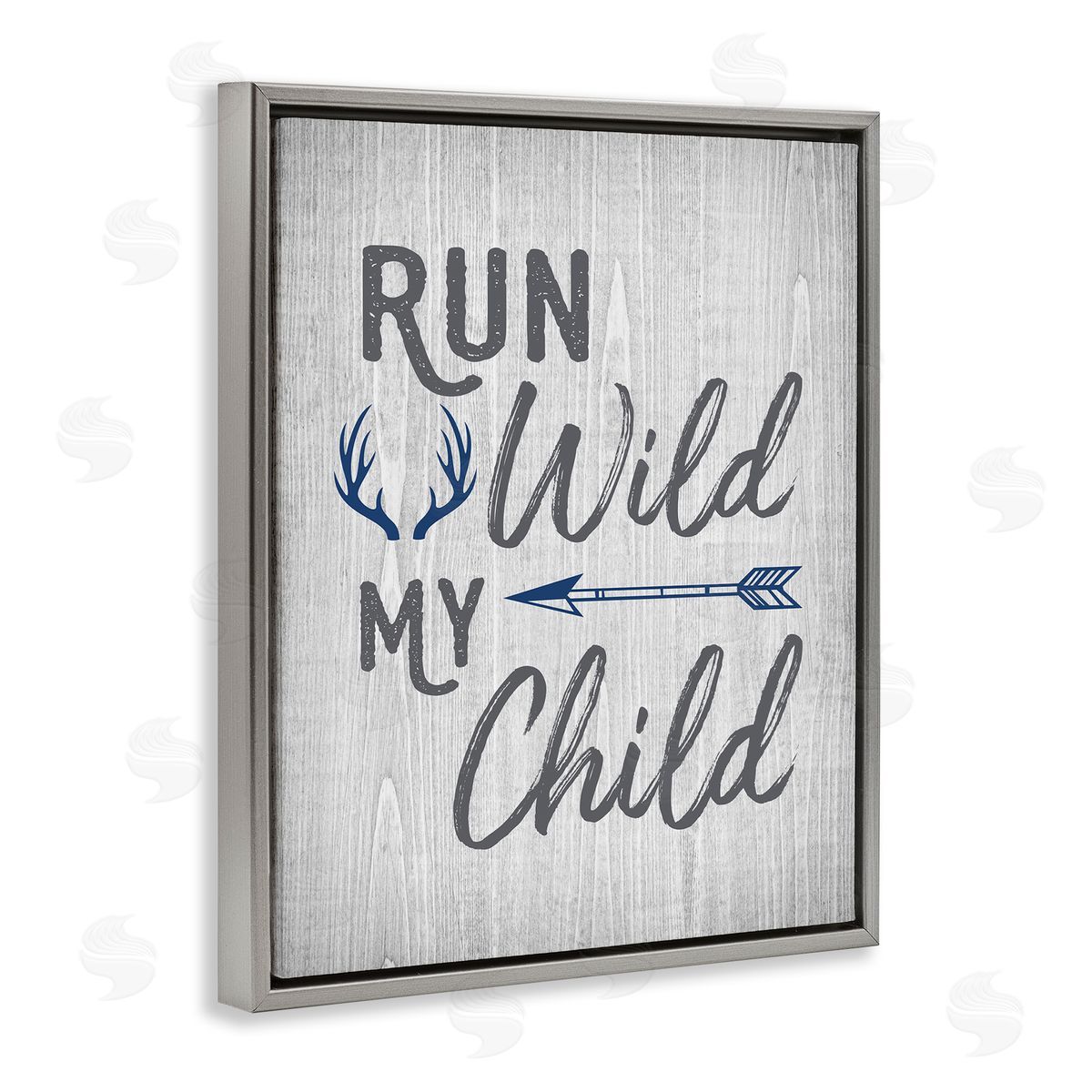 Rustic Run Wild My Child Grey Floating Frame Canvas Wall Art, Home Decor by Ashley Calhoun