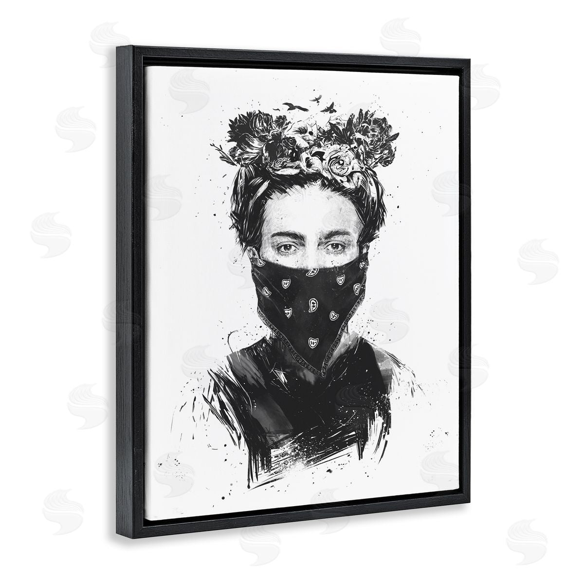 Rebel Girl Female Portrait Black Floating Frame Canvas Wall Art, Home Decor by Balazs Solti