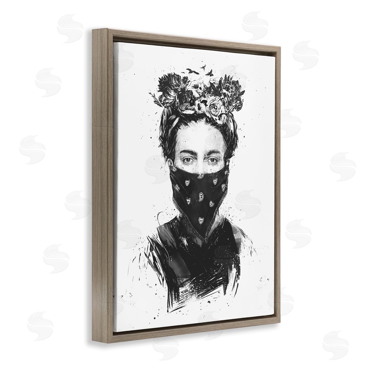 Rebel Girl Female Portrait Brown Floating Frame Canvas Wall Art, Home Decor by Balazs Solti