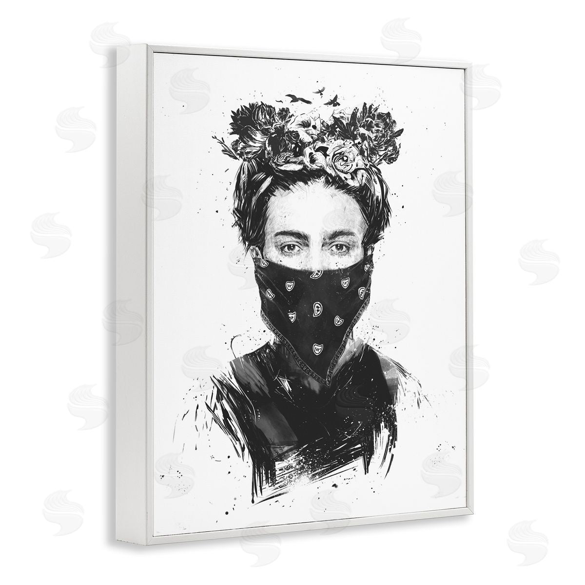 Rebel Girl Female Portrait White Frame Print Wall Art, Home Decor by Balazs Solti