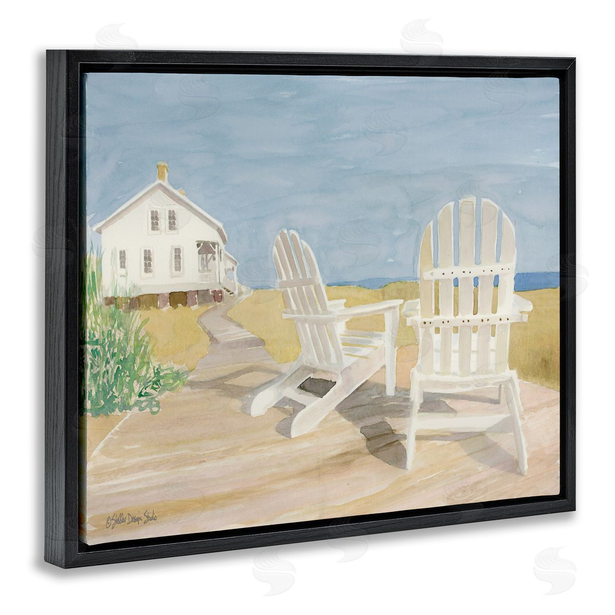 Beach Chairs by Cottage Black Floating Frame Canvas Wall Art, Home Decor by Stellar Studio