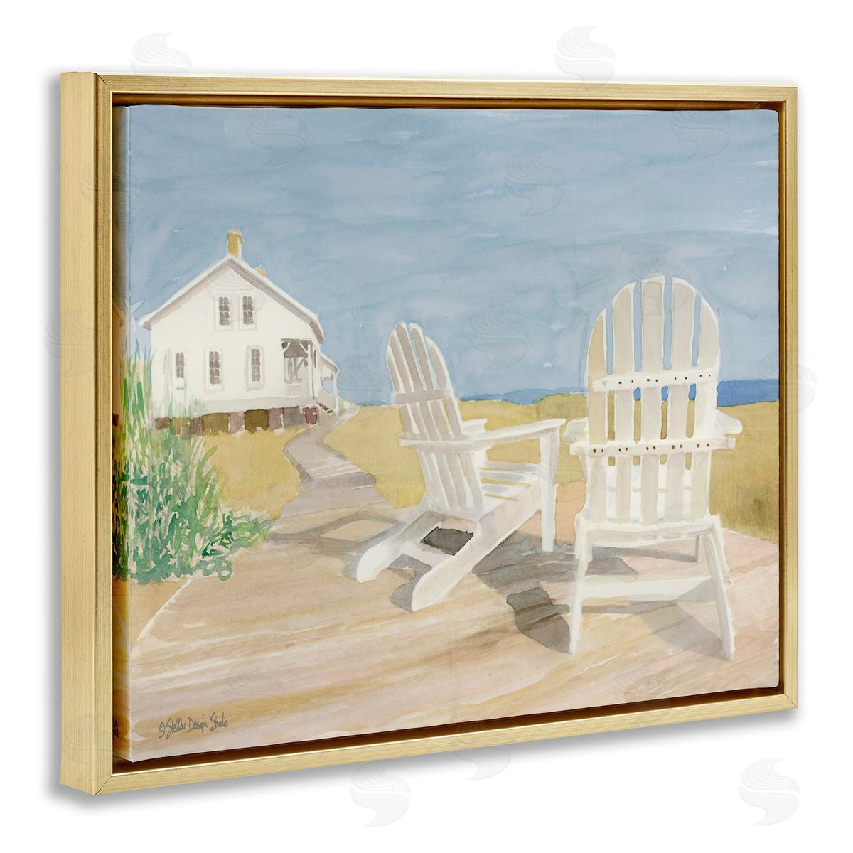 Beach Chairs by Cottage Gold Floating Frame Canvas Wall Art, Home Decor by Stellar Studio