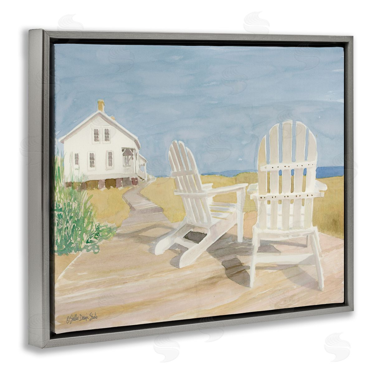 Beach Chairs by Cottage Grey Floating Frame Canvas Wall Art, Home Decor by Stellar Studio