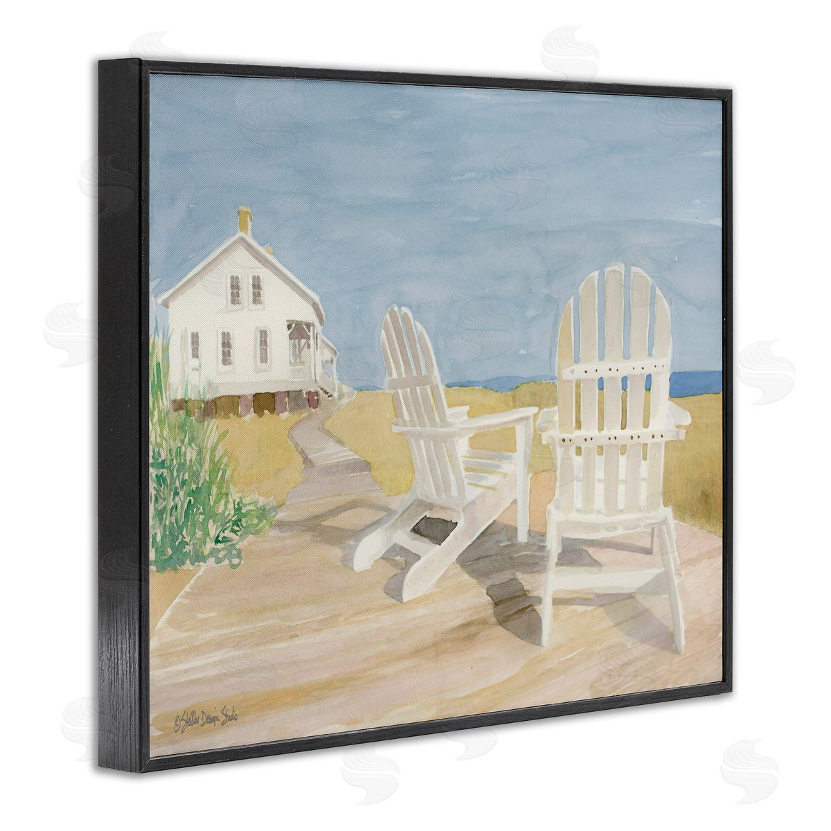 Beach Chairs by Cottage Black Frame Print Wall Art, Home Decor by Stellar Studio