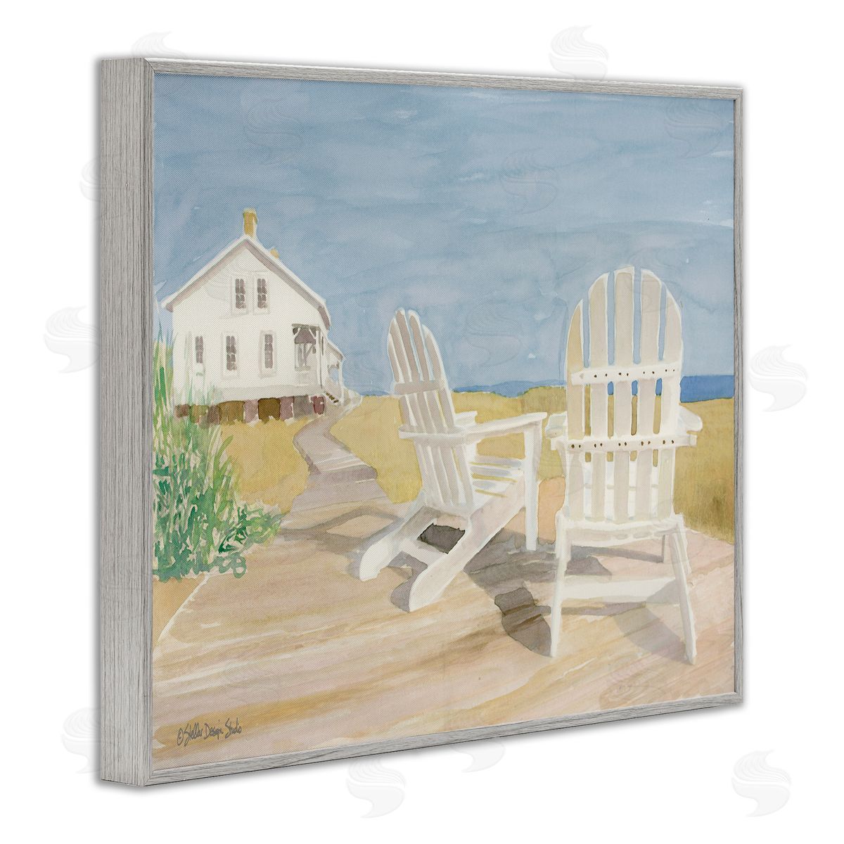 Beach Chairs by Cottage Grey Frame Print Wall Art, Home Decor by Stellar Studio