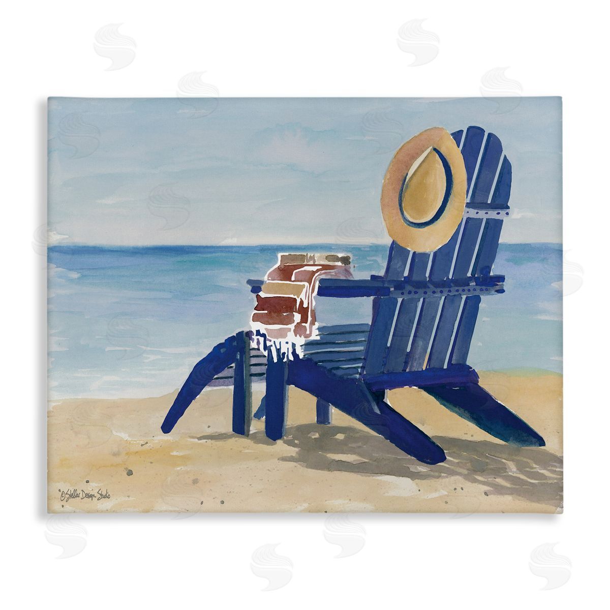 Blue Beach Chair with Hat Canvas Wall Art, Home Decor by Stellar Studio