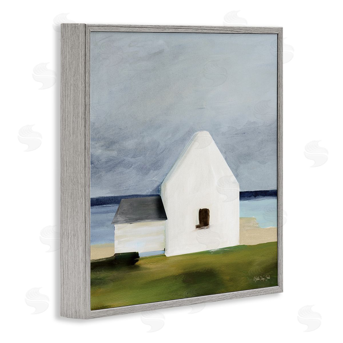 Cape Cottage under Grey Sky Grey Frame Print Wall Art, Home Decor by Stellar Studio