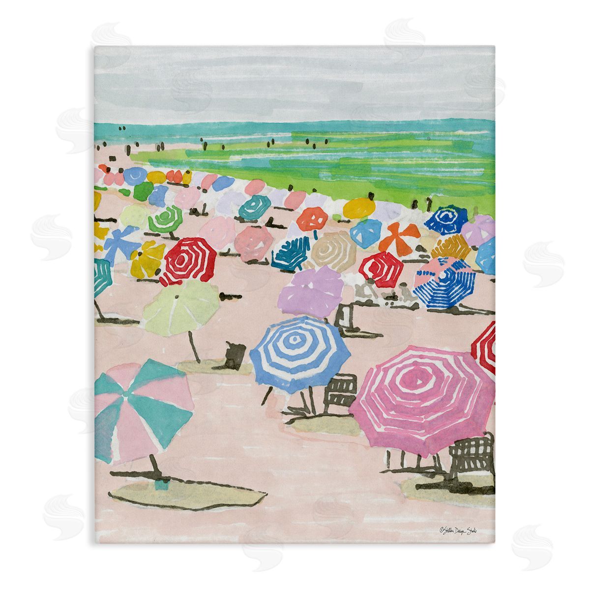 Pastel Umbrella Beach Coast Canvas Wall Art, Home Decor by Stellar Studio