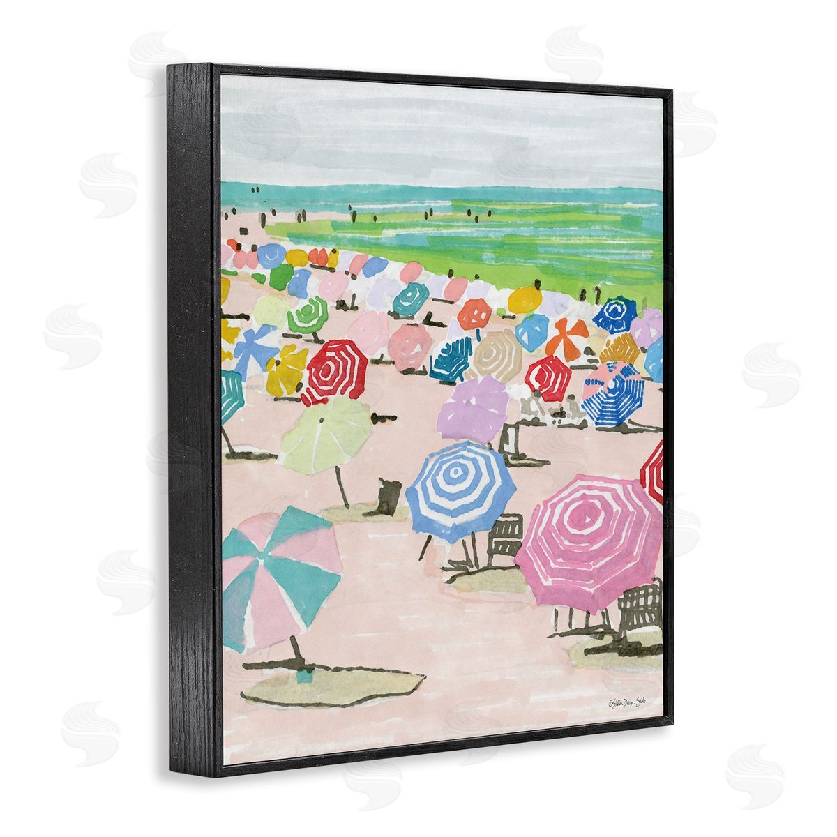 Pastel Umbrella Beach Coast Black Frame Print Wall Art, Home Decor by Stellar Studio