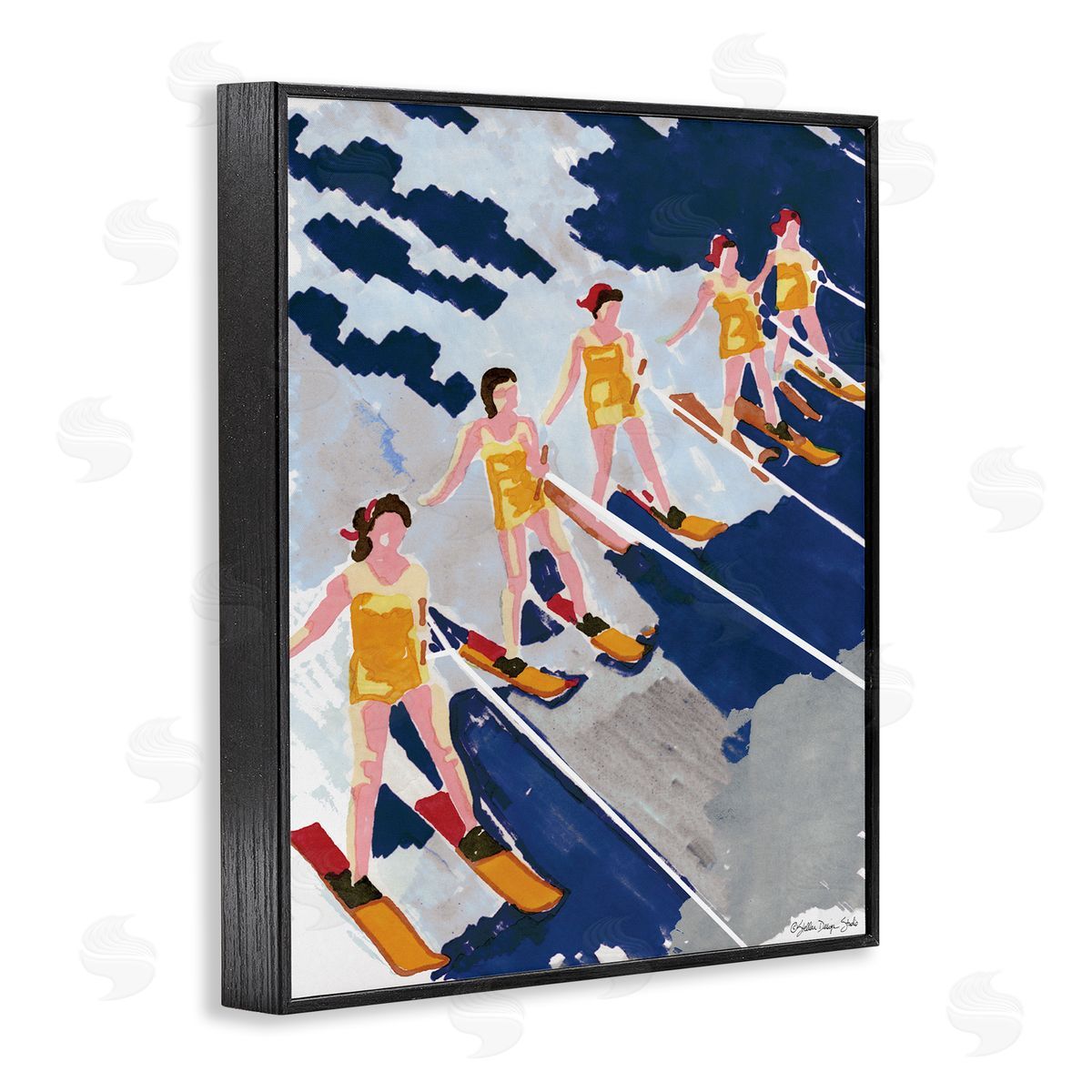 Retro Water Ski Show Line Black Frame Print Wall Art, Home Decor by Stellar Studio