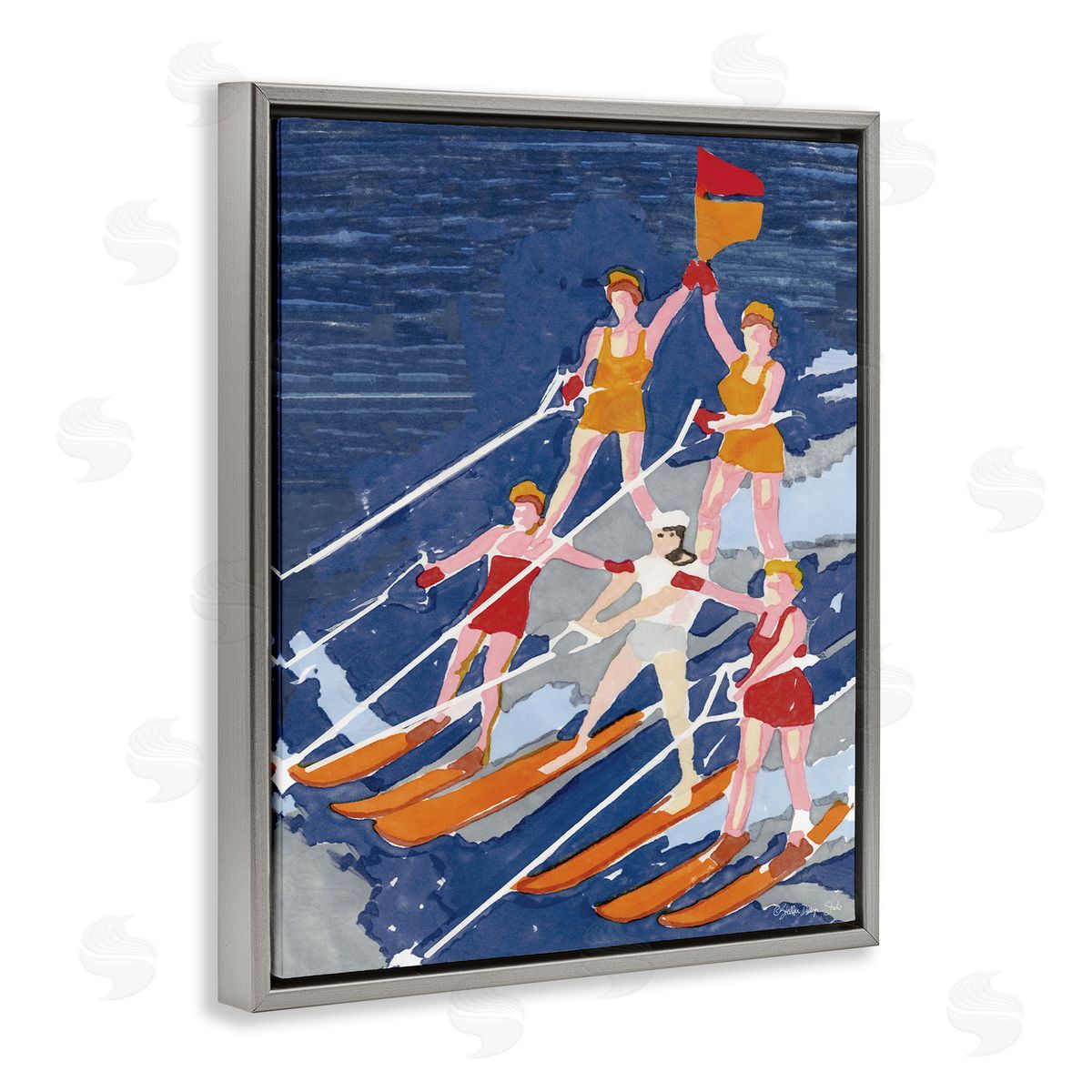 Retro Water Ski Show Pyramid Grey Floating Frame Canvas Wall Art, Home Decor by Stellar Studio