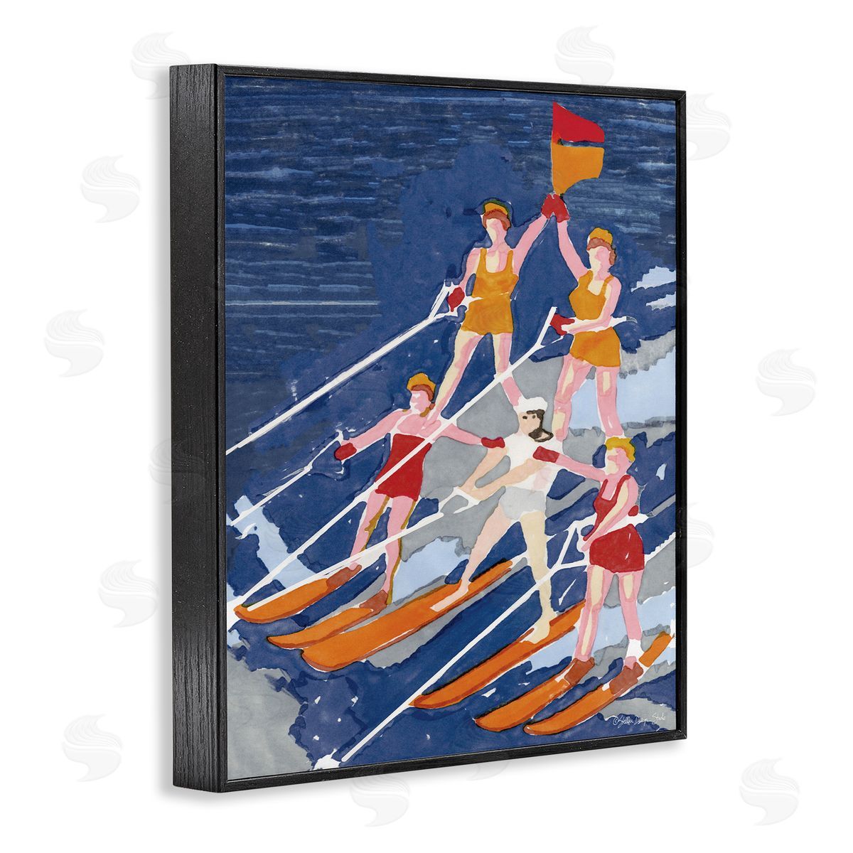 Retro Water Ski Show Pyramid Black Frame Print Wall Art, Home Decor by Stellar Studio