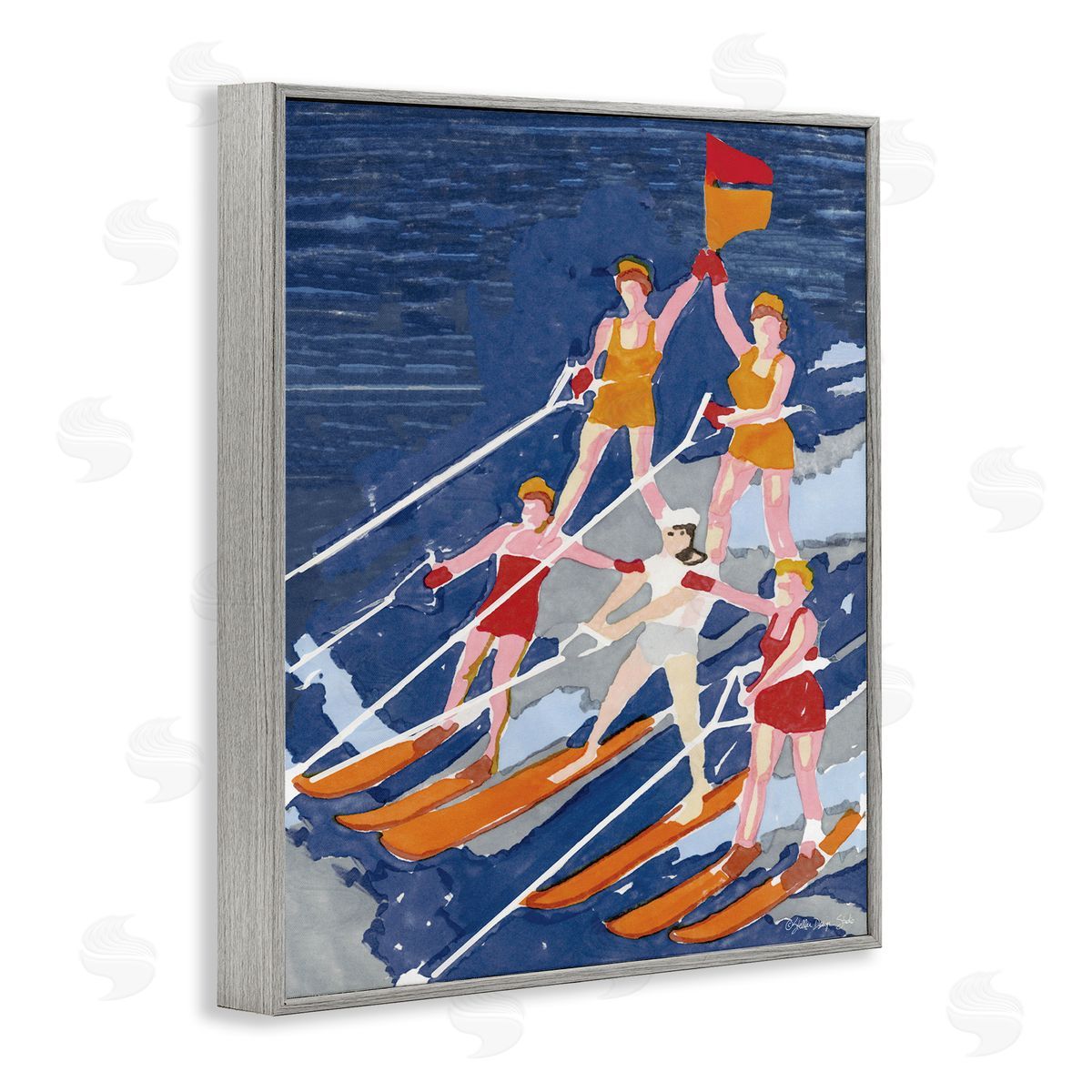 Retro Water Ski Show Pyramid Grey Frame Print Wall Art, Home Decor by Stellar Studio