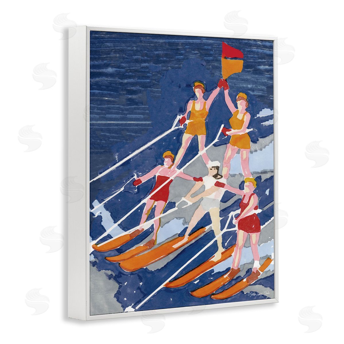 Retro Water Ski Show Pyramid White Frame Print Wall Art, Home Decor by Stellar Studio