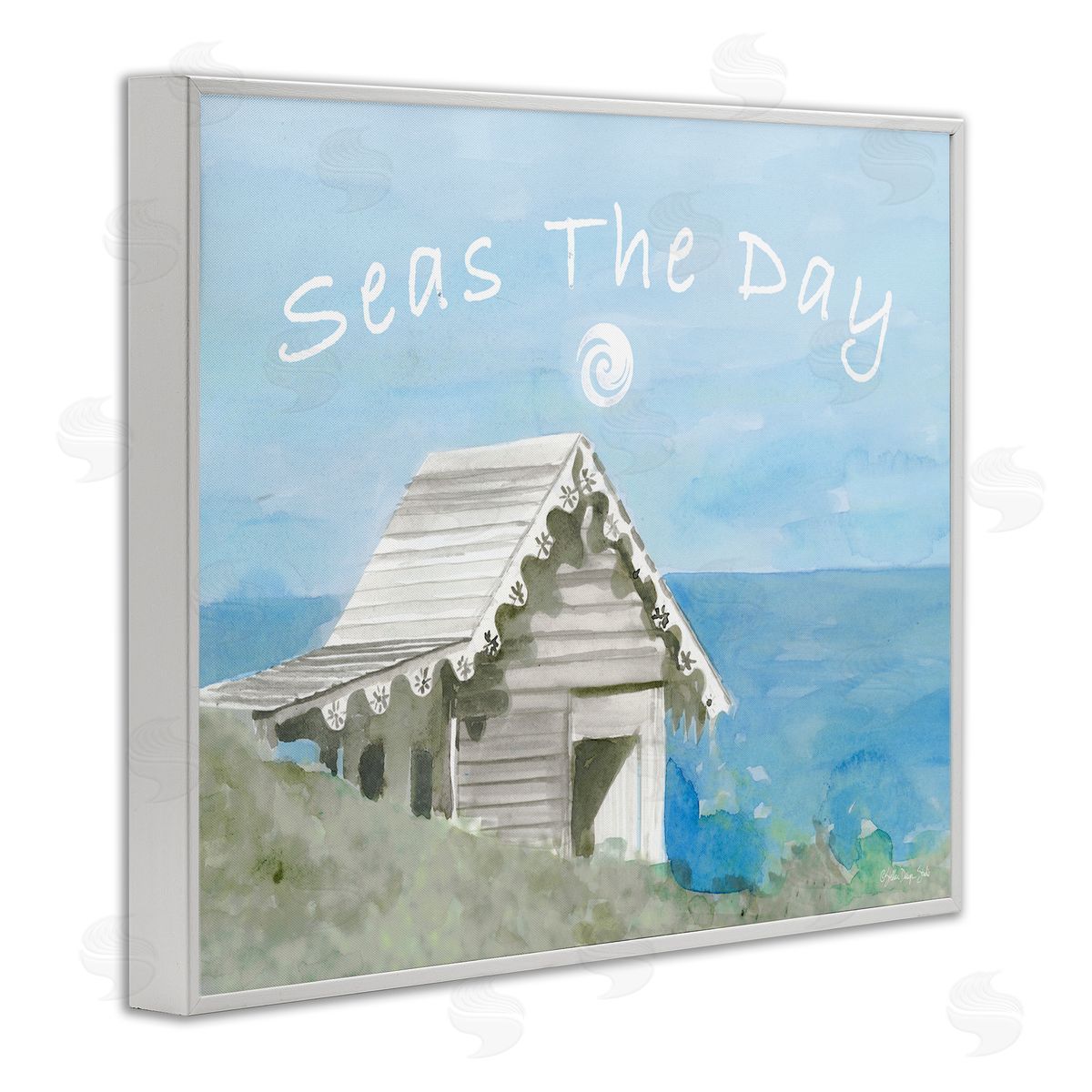Seas the Day Beach Cottage White Frame Print Wall Art, Home Decor by Stellar Studio