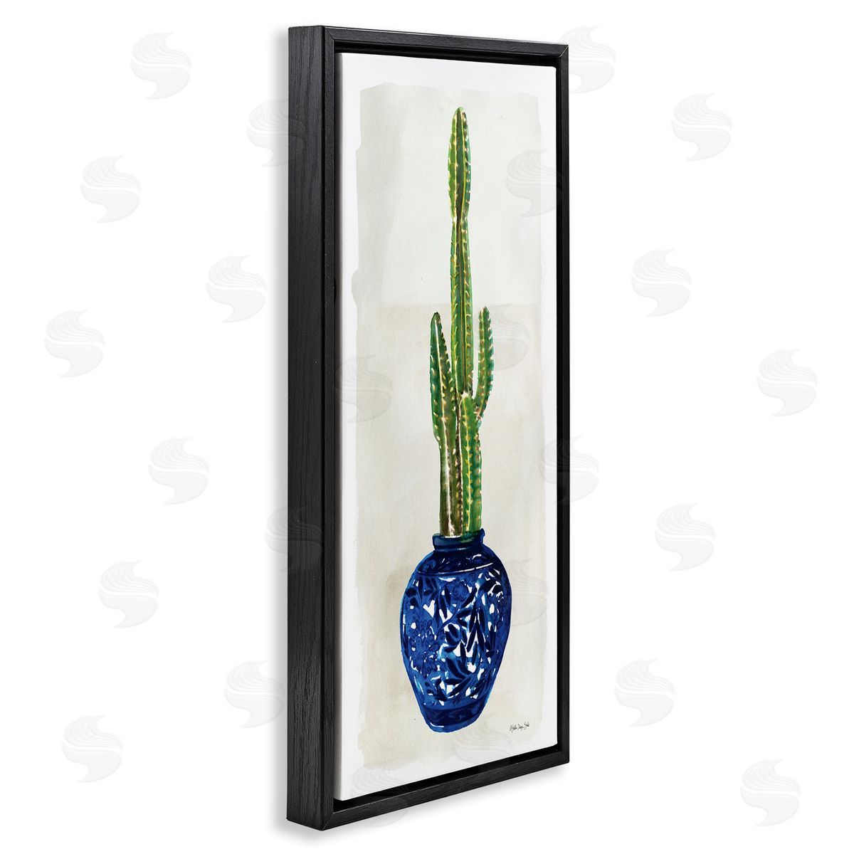 Cacti in Blue Pot Black Floating Frame Canvas Wall Art, Home Decor by Stellar Studio