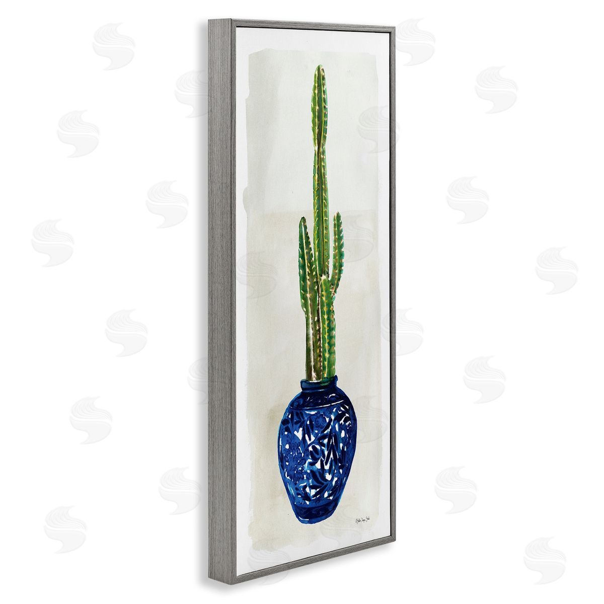 Cacti in Blue Pot Grey Frame Print Wall Art, Home Decor by Stellar Studio