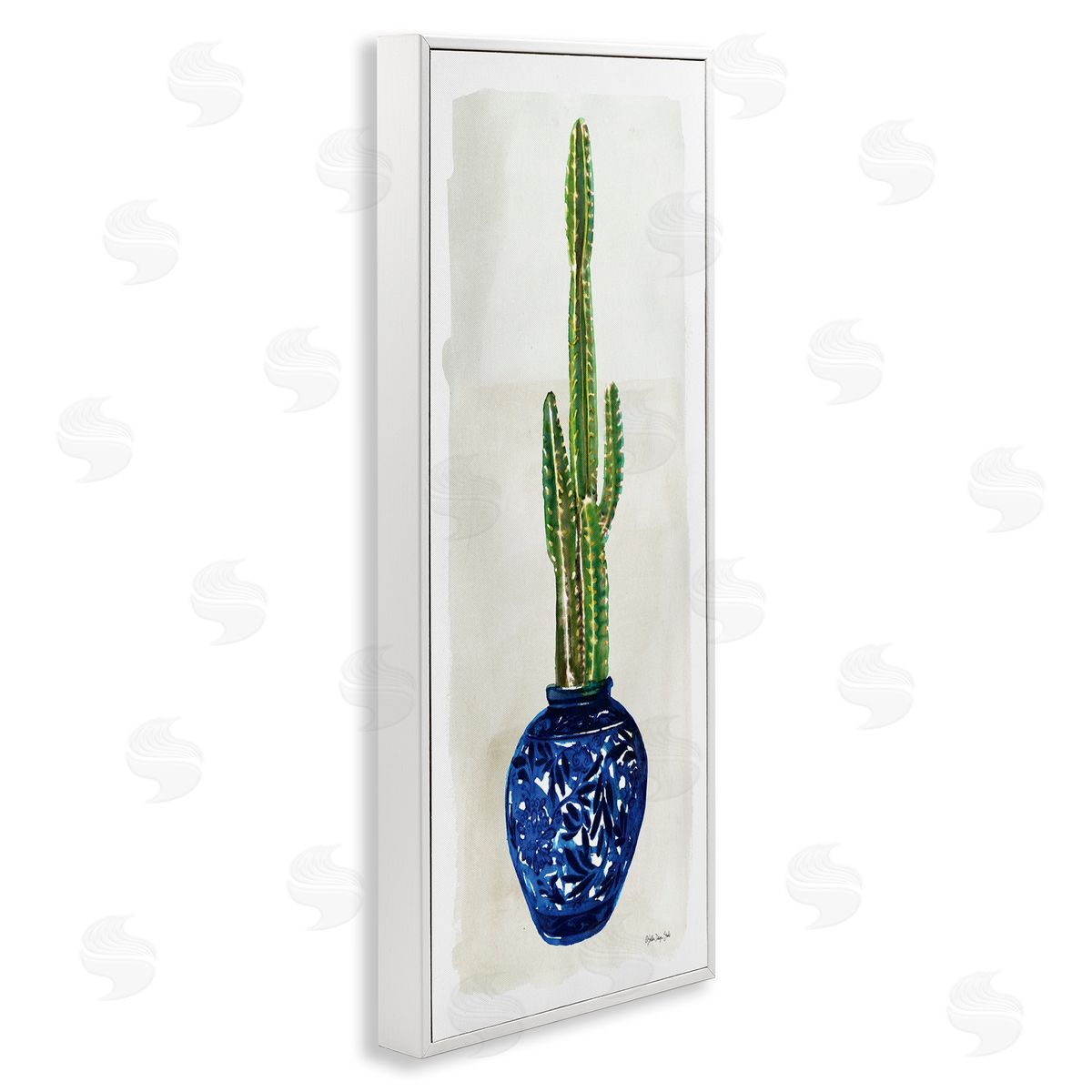 Cacti in Blue Pot White Frame Print Wall Art, Home Decor by Stellar Studio