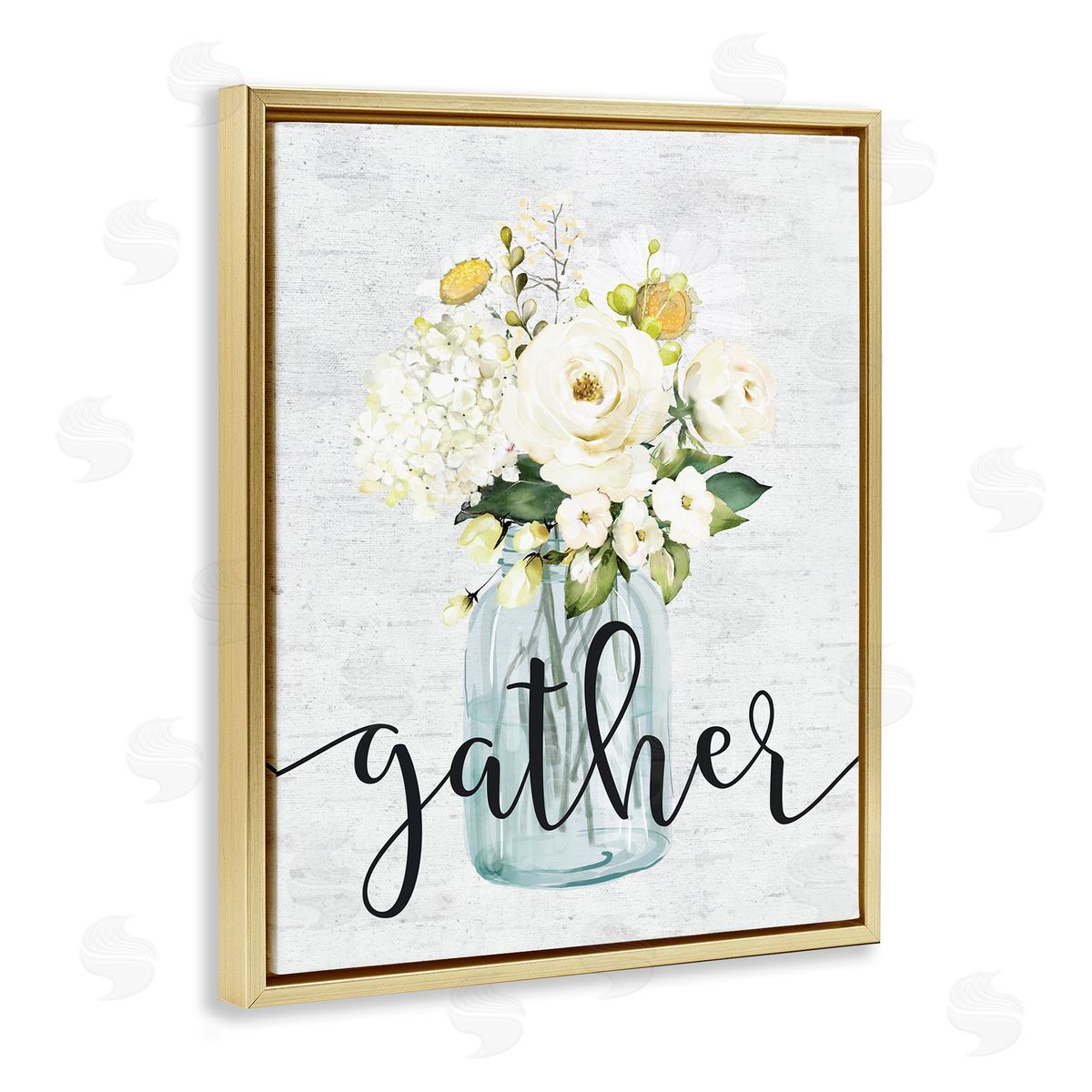 Gather Text White Spring Bouquet Gold Floating Frame Canvas Wall Art, Home Decor by Lettered and Lined