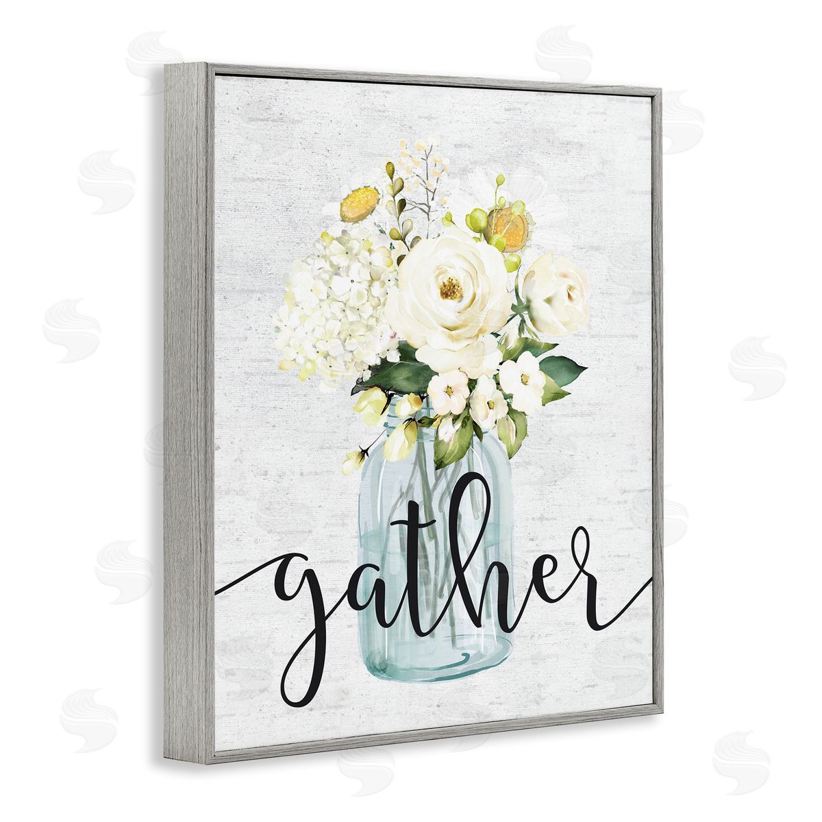 Gather Text White Spring Bouquet Grey Frame Print Wall Art, Home Decor by Lettered and Lined