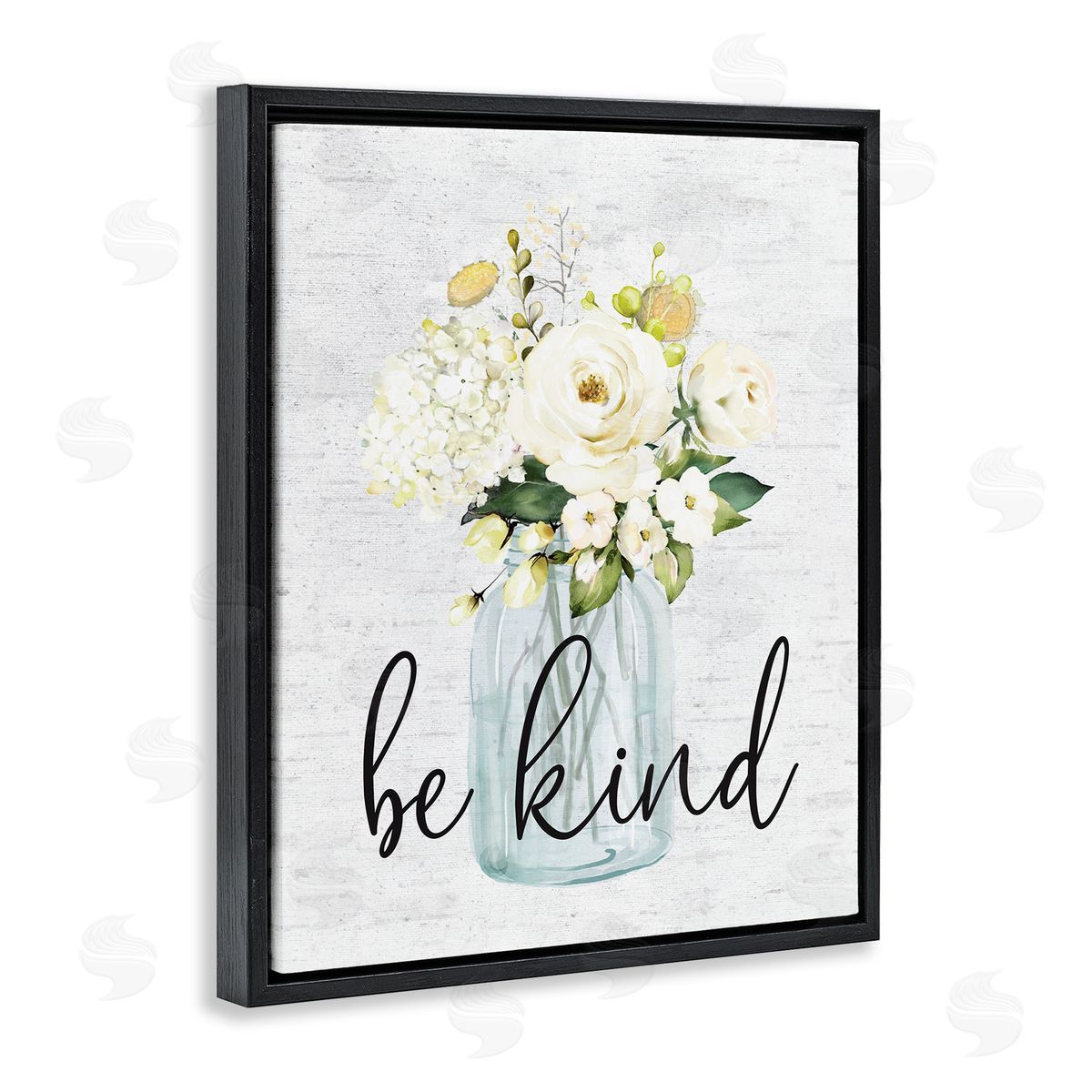 Be Kind Soft Spring Bouquet Black Floating Frame Canvas Wall Art, Home Decor by Lettered and Lined