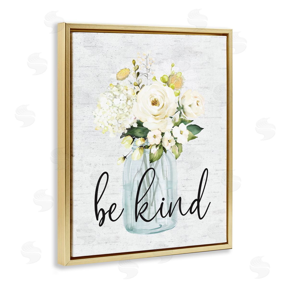 Be Kind Soft Spring Bouquet Gold Floating Frame Canvas Wall Art, Home Decor by Lettered and Lined
