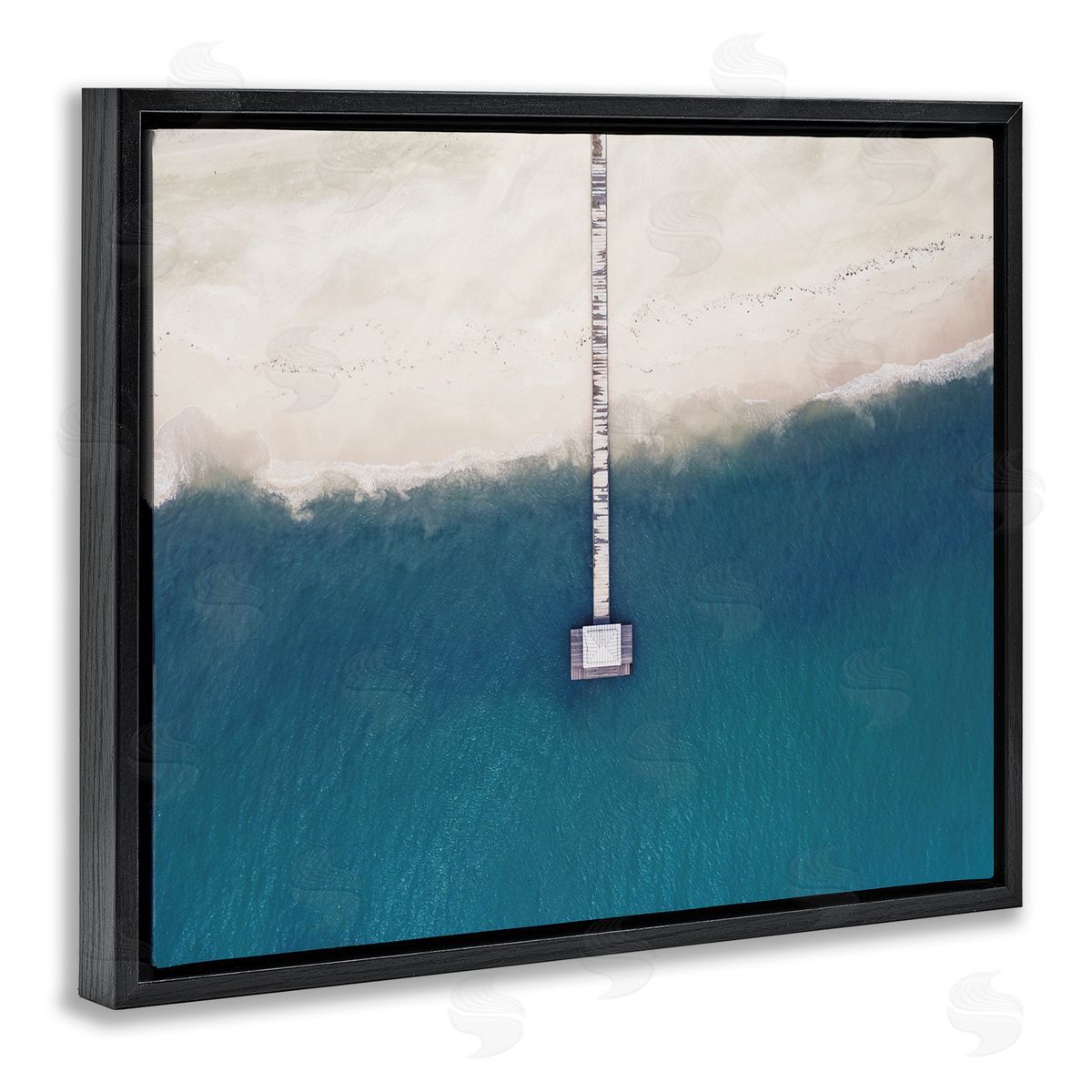 Aerial Beach Warf Landscape Black Floating Frame Canvas Wall Art, Home Decor by Seven Trees