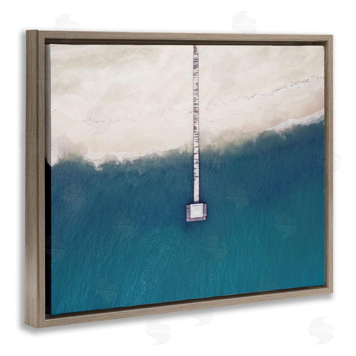 Aerial Beach Warf Landscape Brown Floating Frame Canvas Wall Art, Home Decor by Seven Trees