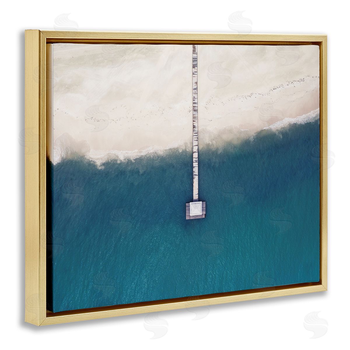 Aerial Beach Warf Landscape Gold Floating Frame Canvas Wall Art, Home Decor by Seven Trees