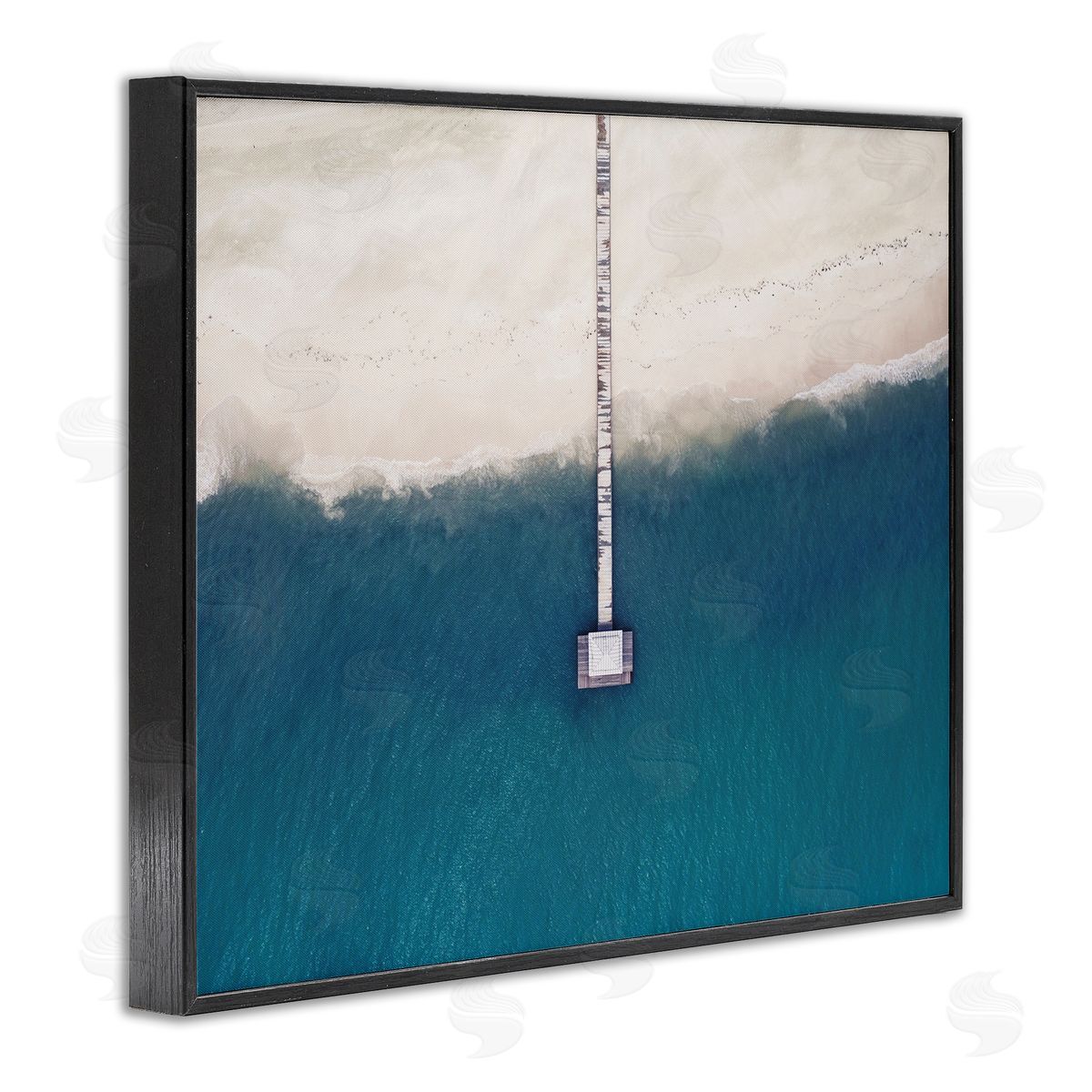 Aerial Beach Warf Landscape Black Frame Print Wall Art, Home Decor by Seven Trees