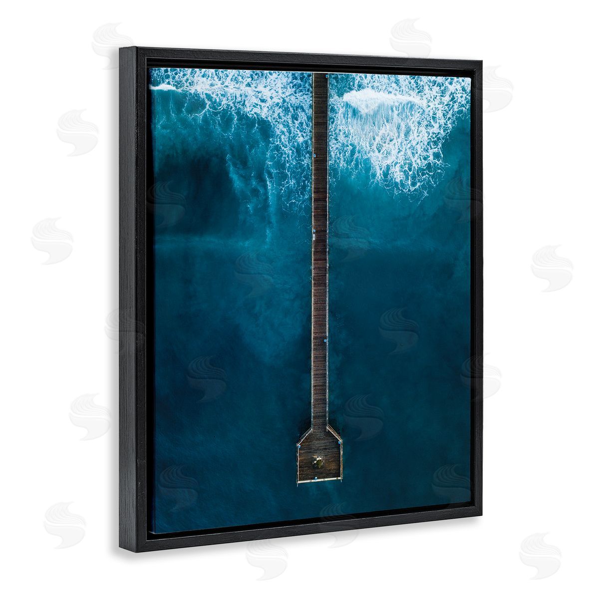 Aerial Long Wharf Beach Black Floating Frame Canvas Wall Art, Home Decor by Seven Trees