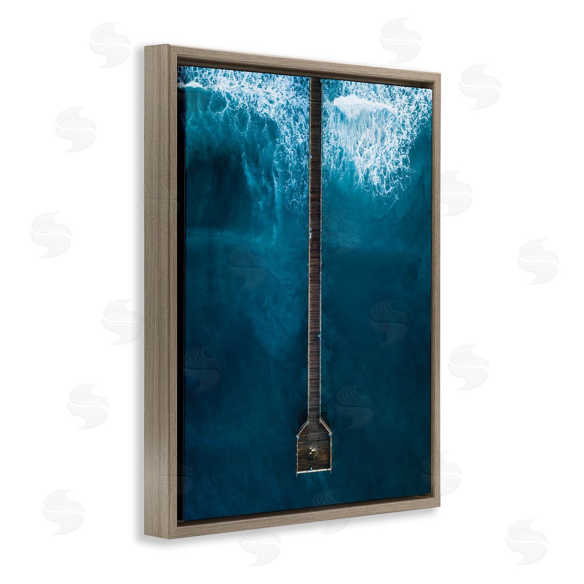 Aerial Long Wharf Beach Brown Floating Frame Canvas Wall Art, Home Decor by Seven Trees