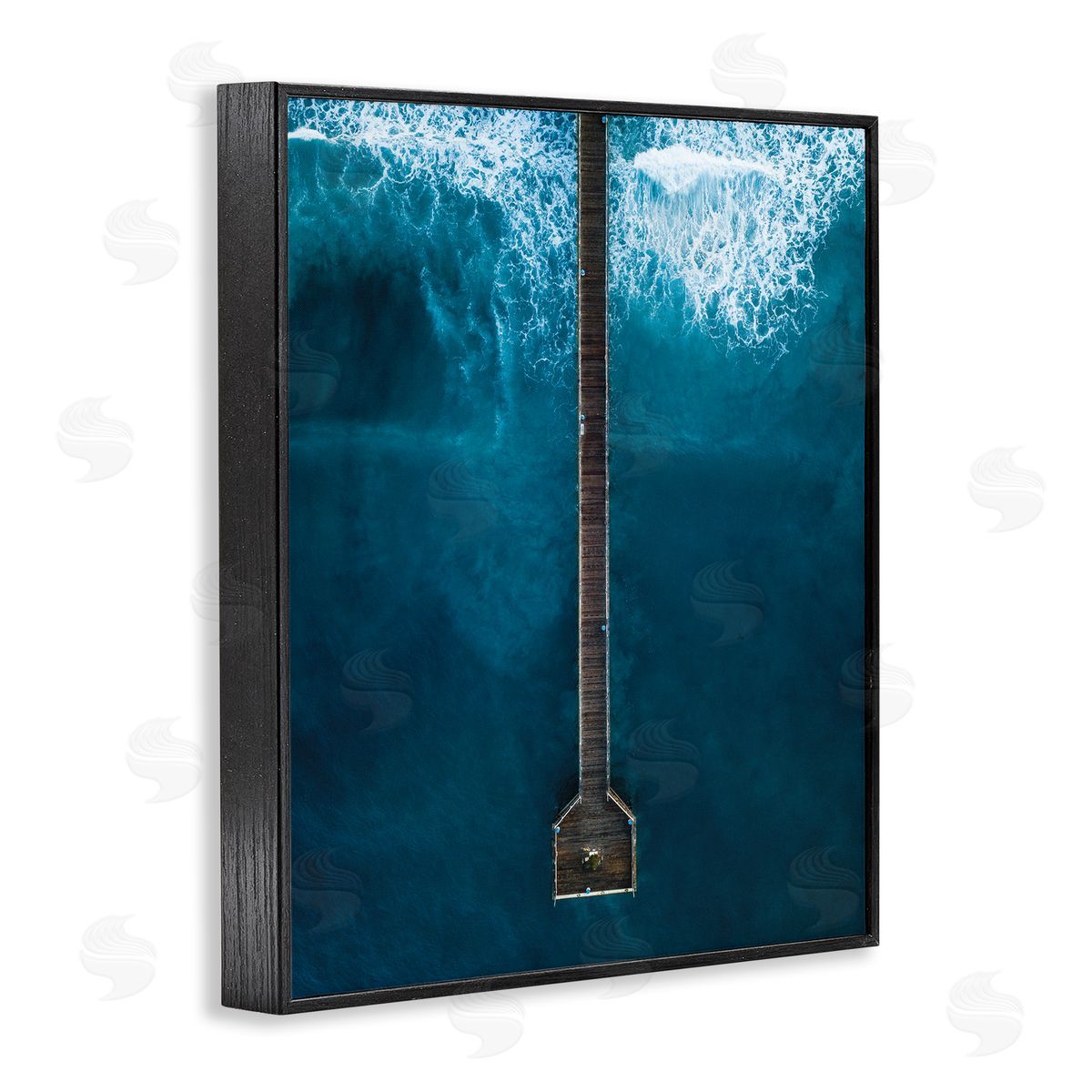 Aerial Long Wharf Beach Black Frame Print Wall Art, Home Decor by Seven Trees