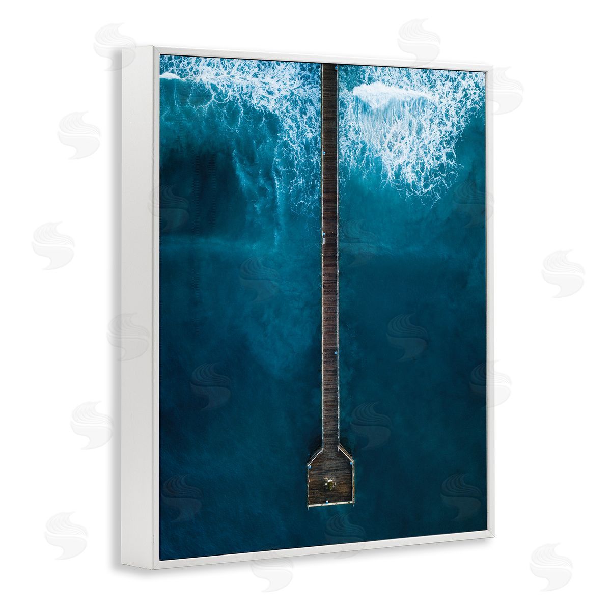 Aerial Long Wharf Beach White Frame Print Wall Art, Home Decor by Seven Trees