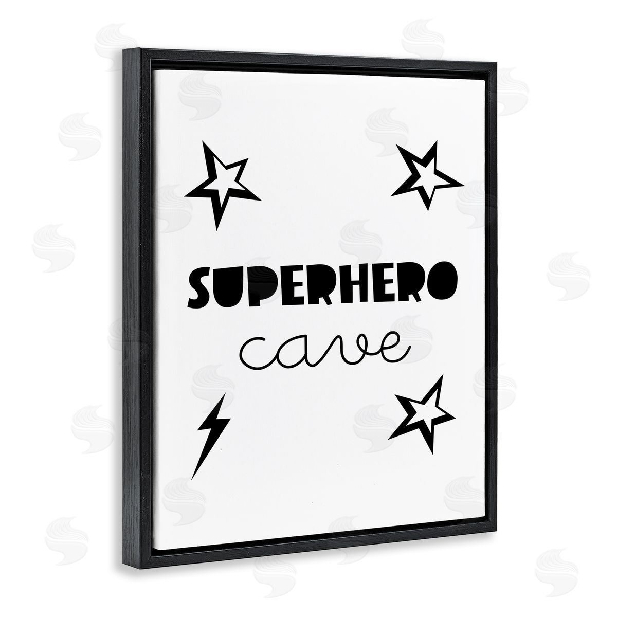 Superhero Cave Sign with Stars Black Floating Frame Canvas Wall Art, Home Decor by Seven Trees