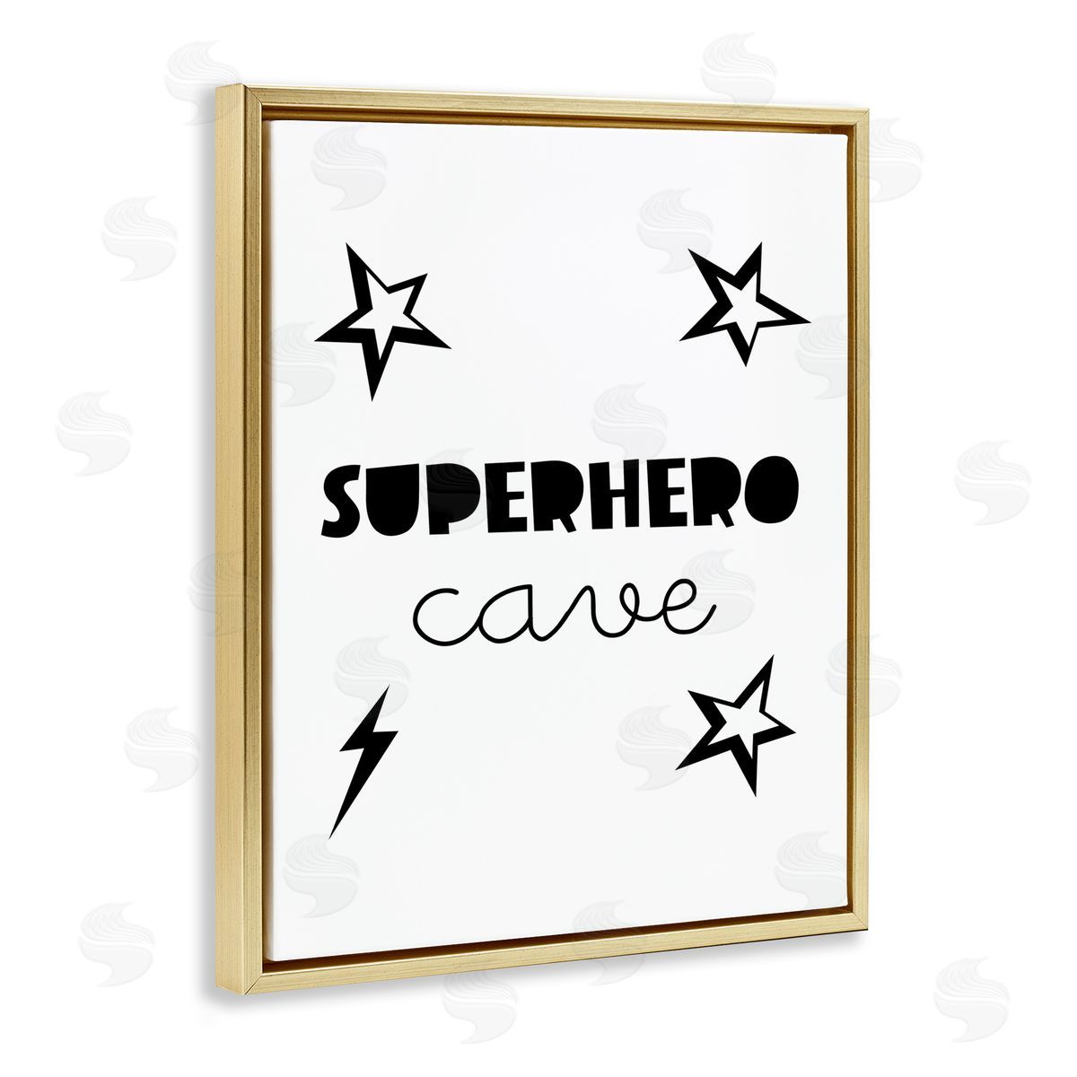 Superhero Cave Sign with Stars Gold Floating Frame Canvas Wall Art, Home Decor by Seven Trees