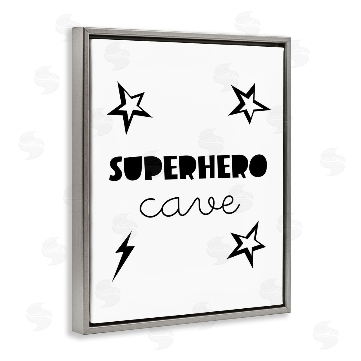 Superhero Cave Sign with Stars Grey Floating Frame Canvas Wall Art, Home Decor by Seven Trees